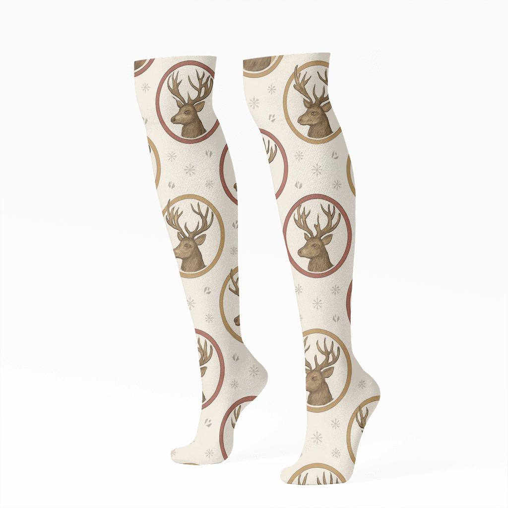 Snowfield Medallion Parade Reindeer unique graphic knee-high socks