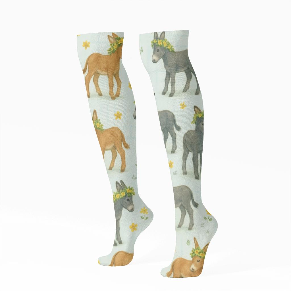 Flower Garland Donkey-Scatter Pasture premium sports knee-high socks