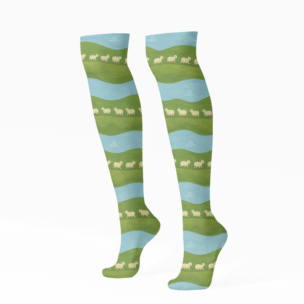Hilltop Lamb Parade Sheep Edition unique graphic knee-high socks