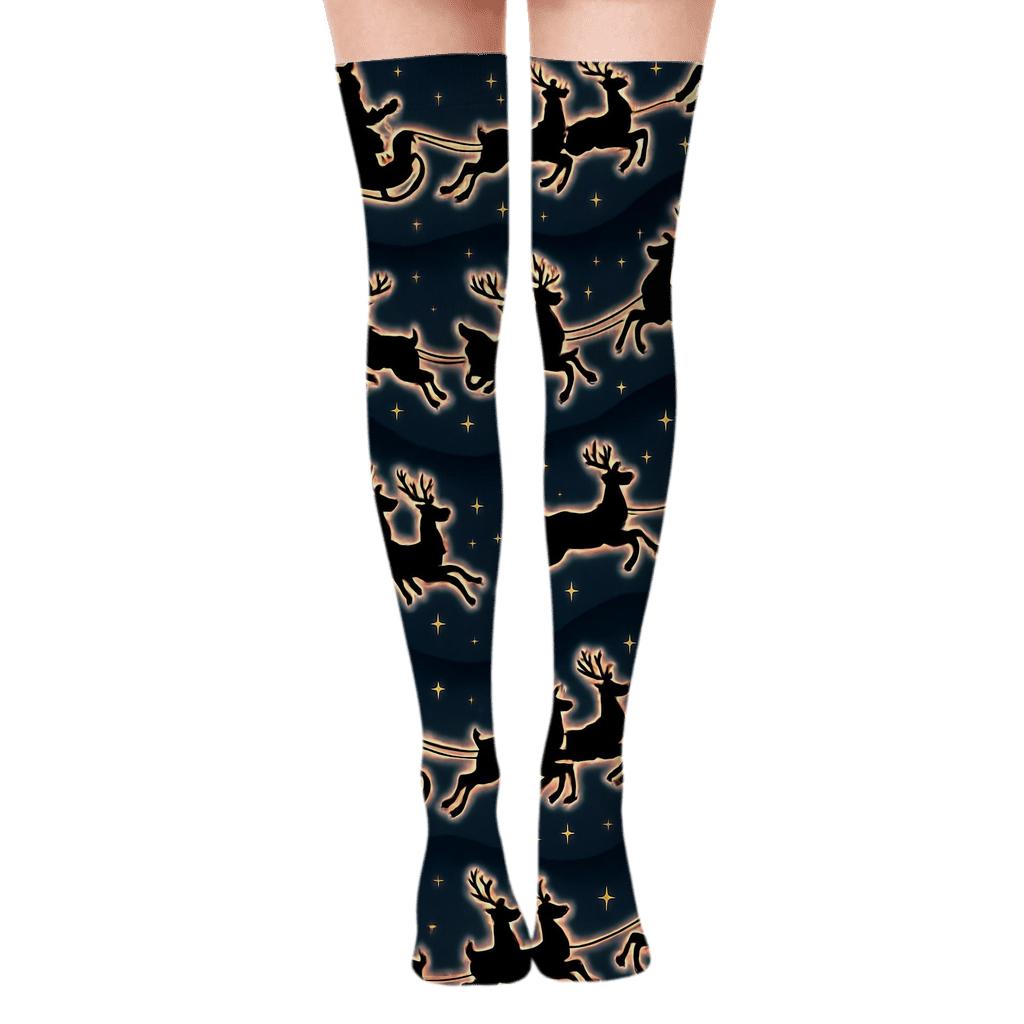 Midnight Santa Silhouette Holiday Wave comfortable cotton over-the-knee socks