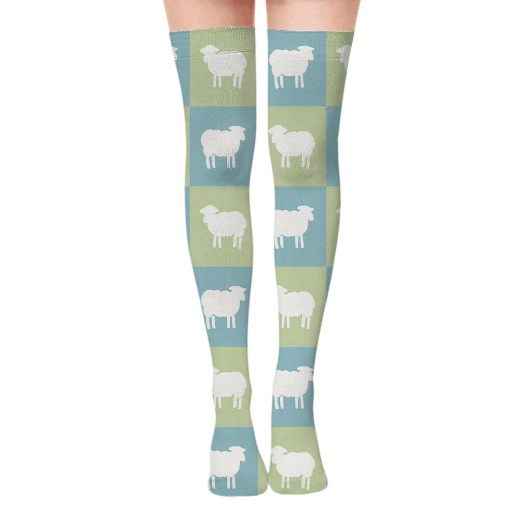 Pasture Tiles With Sheep Silhouettes custom over-the-knee socks
