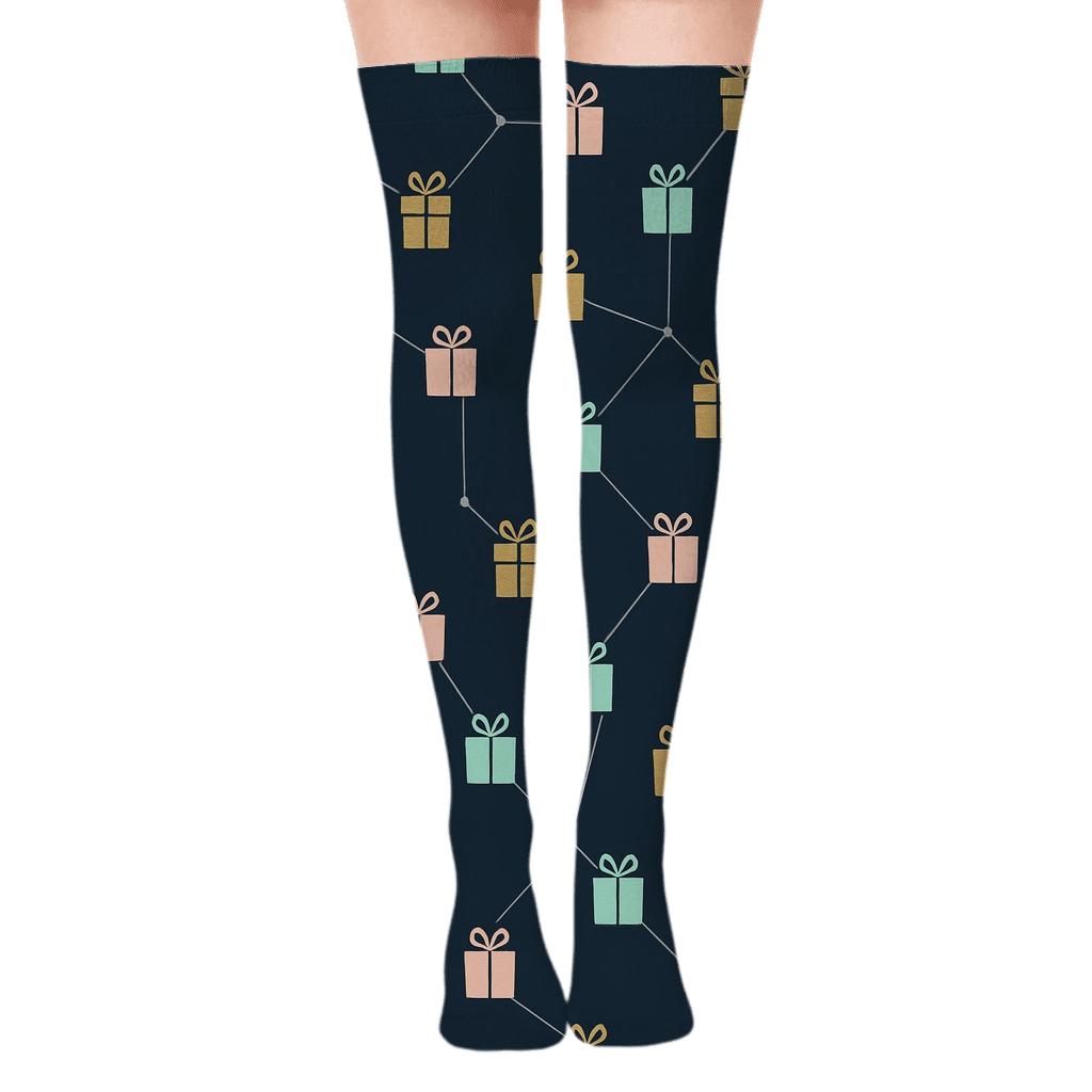 Stellar Gift Wrap With Presents Constellations custom over-the-knee socks