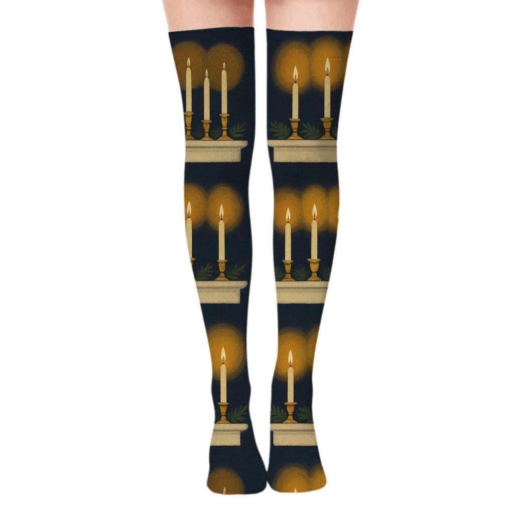 Midnight Advent-Candles Mantel Repeat premium cozy over-the-knee socks