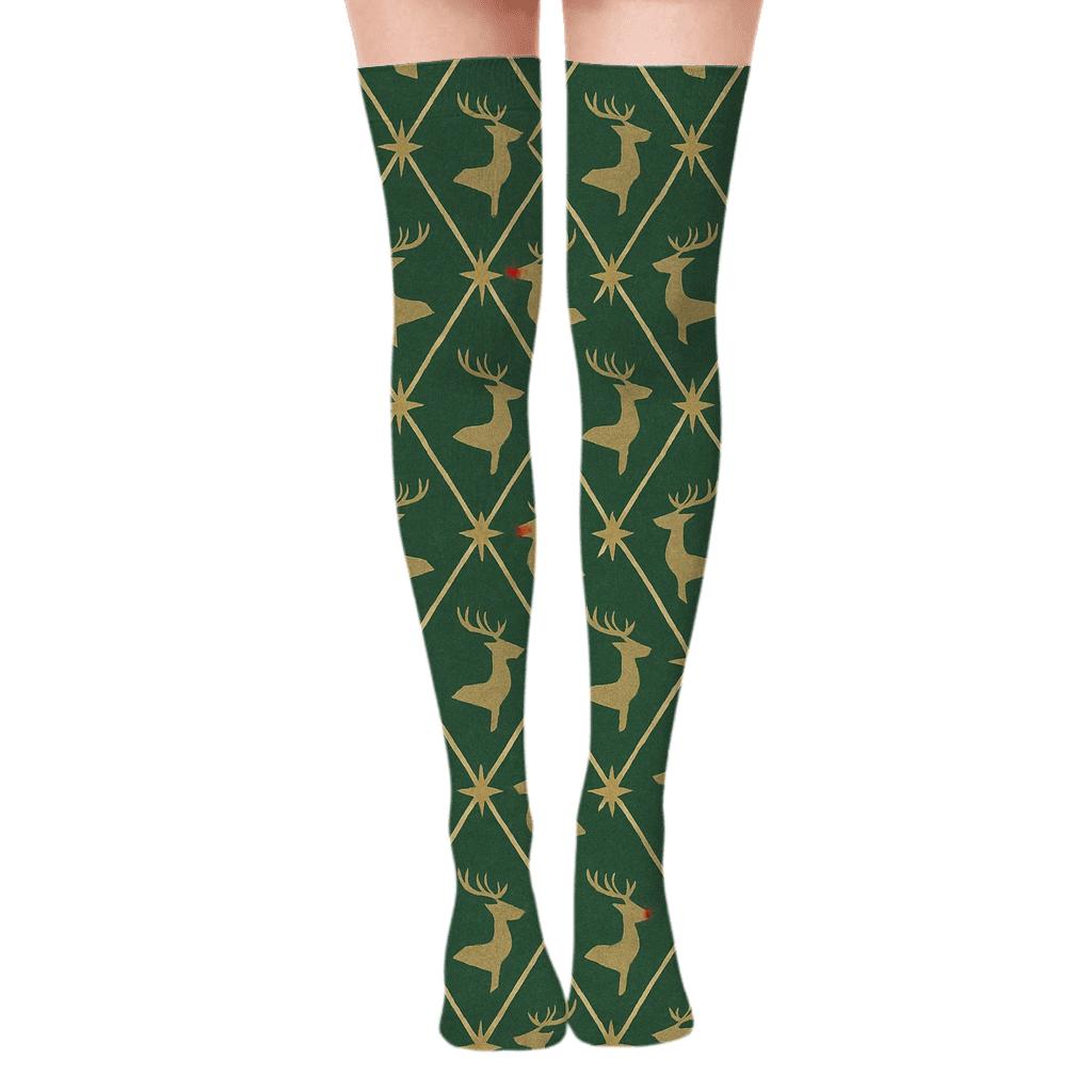 Starlit Reindeer-Rudolph Silhouette Lattice soft everyday over-the-knee socks