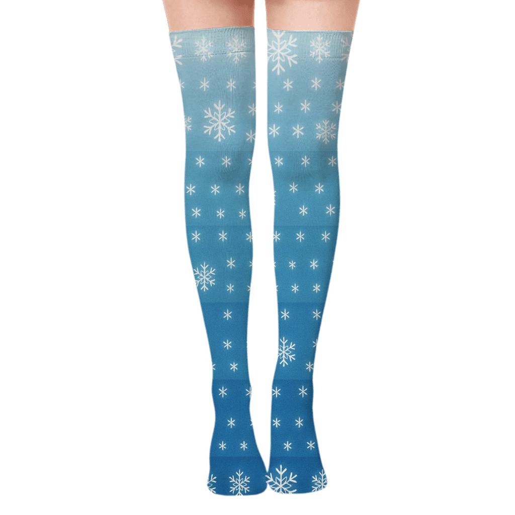 Icy Blue Holiday Snowfall Gradient Bands premium cozy over-the-knee socks