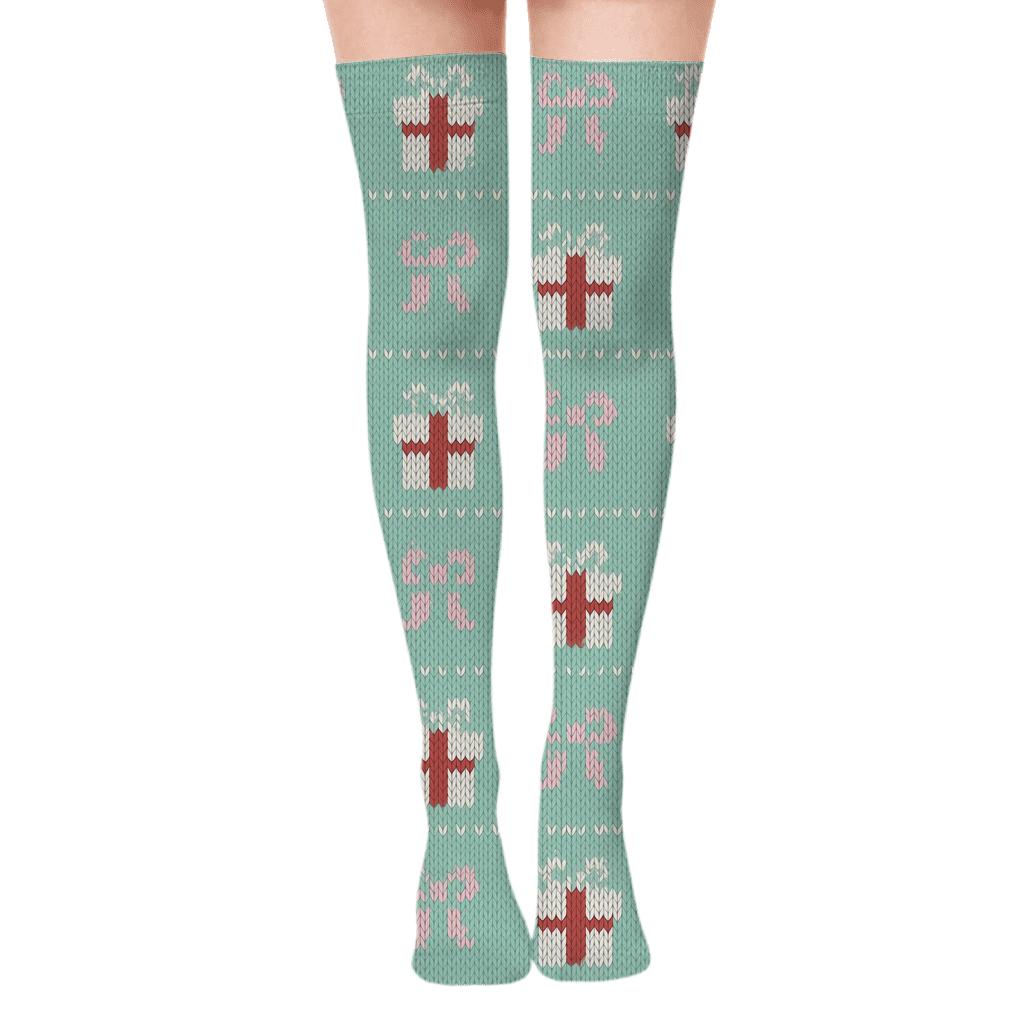 Celestial Gift Box Pattern Presents Edition Over-the-Knee Socks