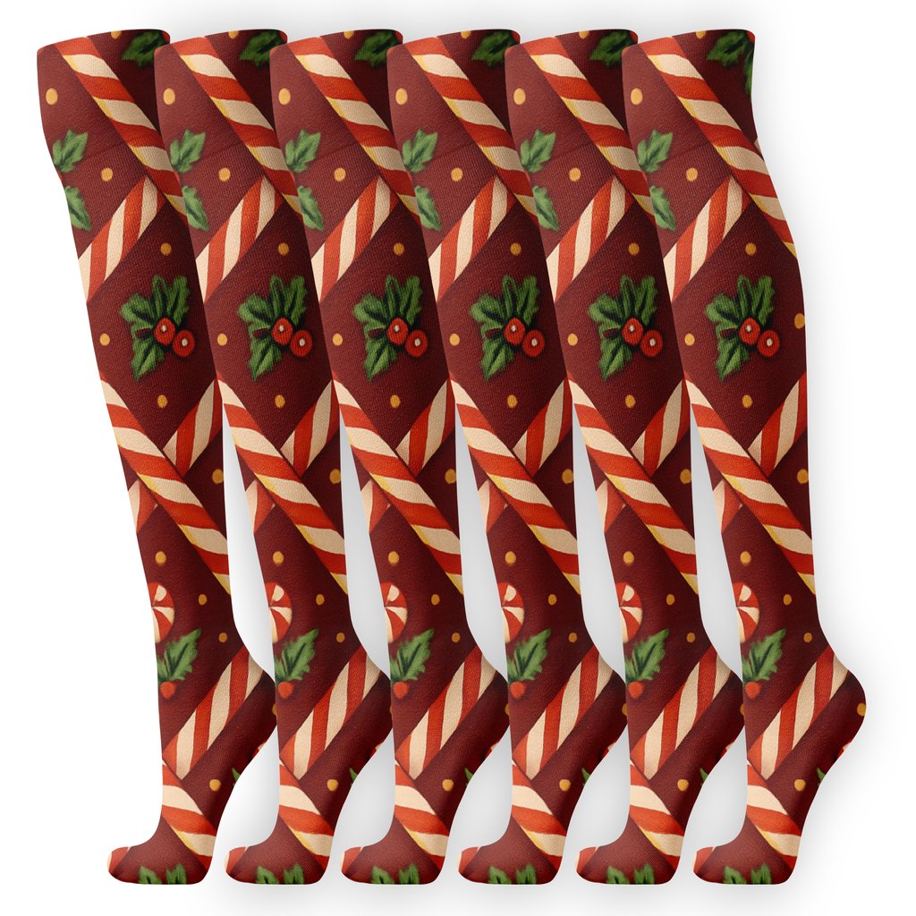 Winter Lattice With Candy Canes Motifs custom knee-high socks