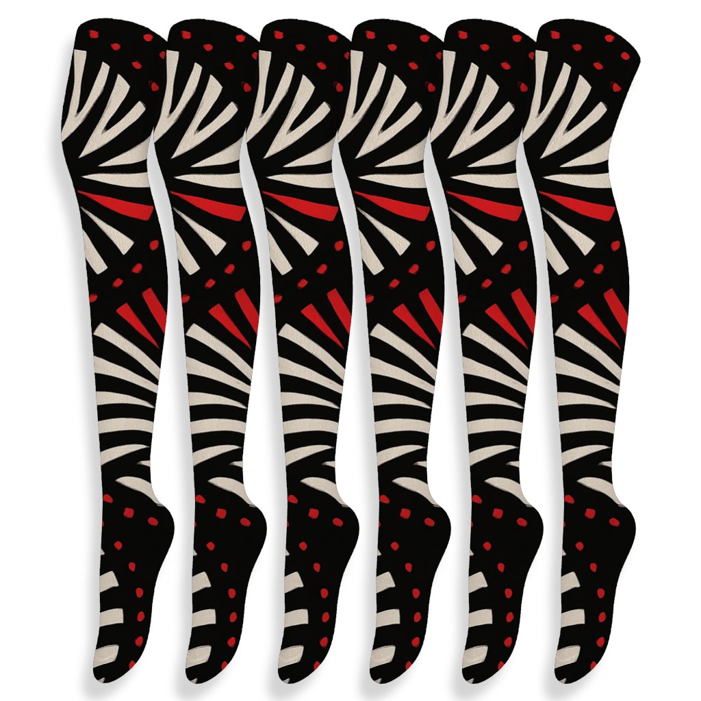 Crimson Accent Zebra Stripe Constellation trendy patterned over-the-knee socks