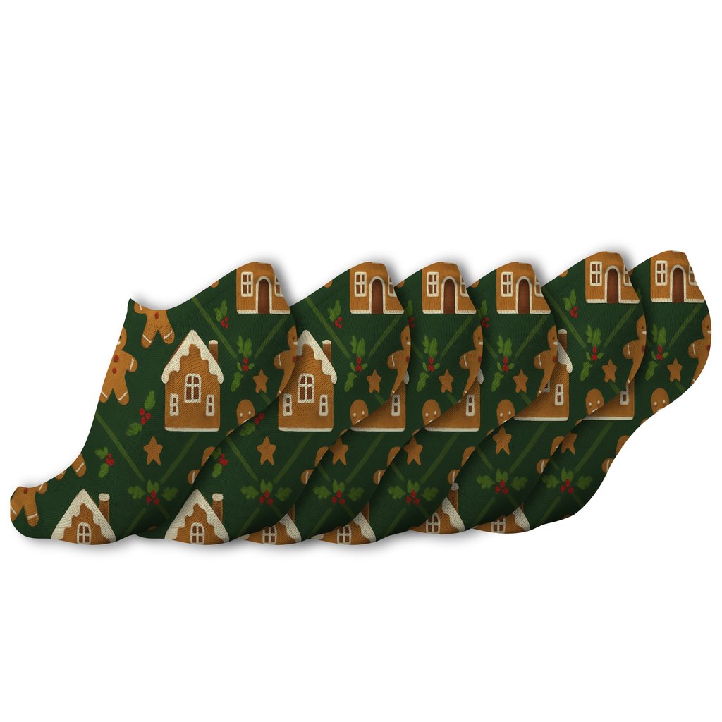 Gingerbread Holiday Lattice On Evergreen premium sports ankle socks