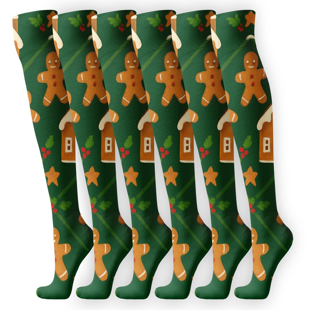 Gingerbread Holiday Lattice On Evergreen custom knee-high socks