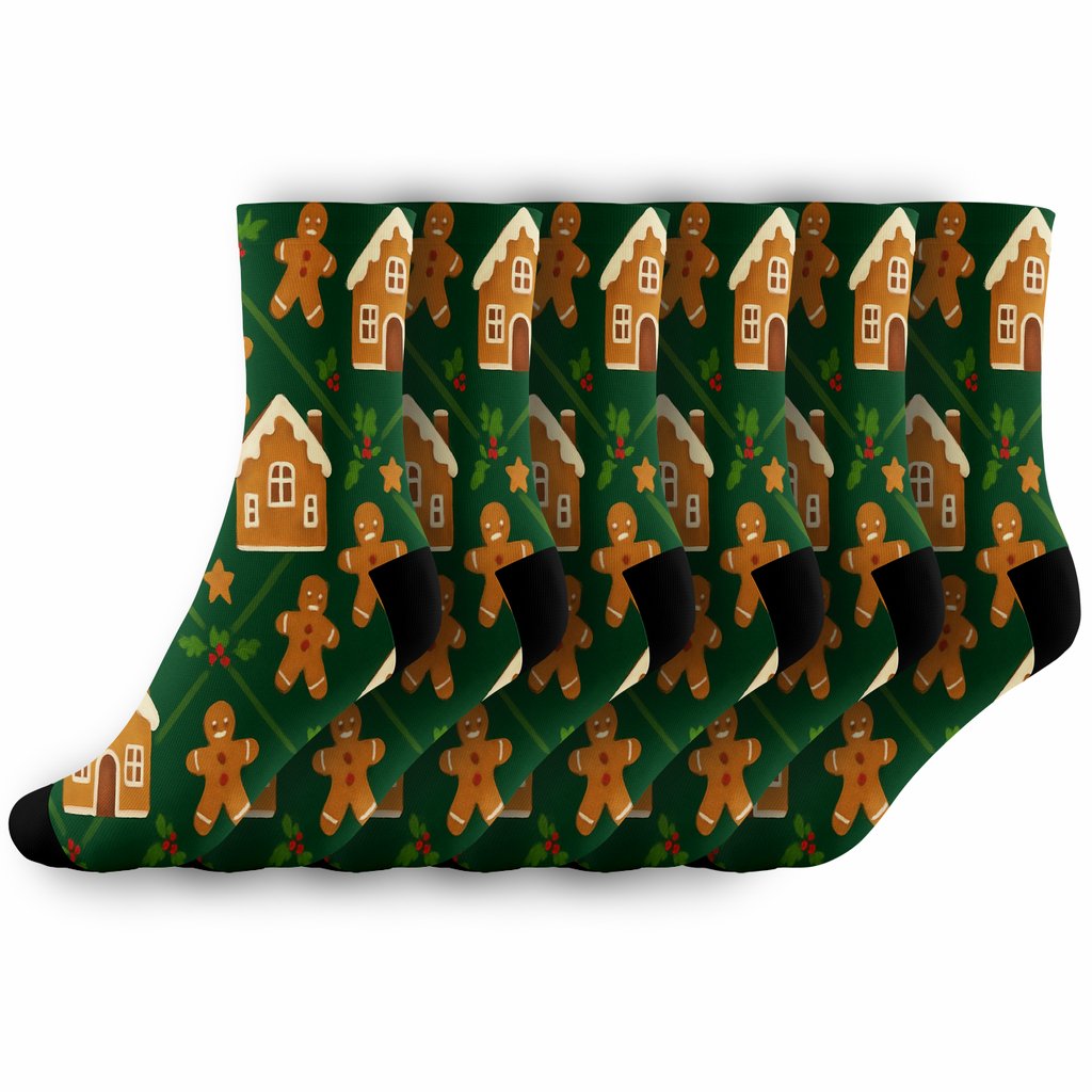 Gingerbread Holiday Lattice On Evergreen personalized crew socks