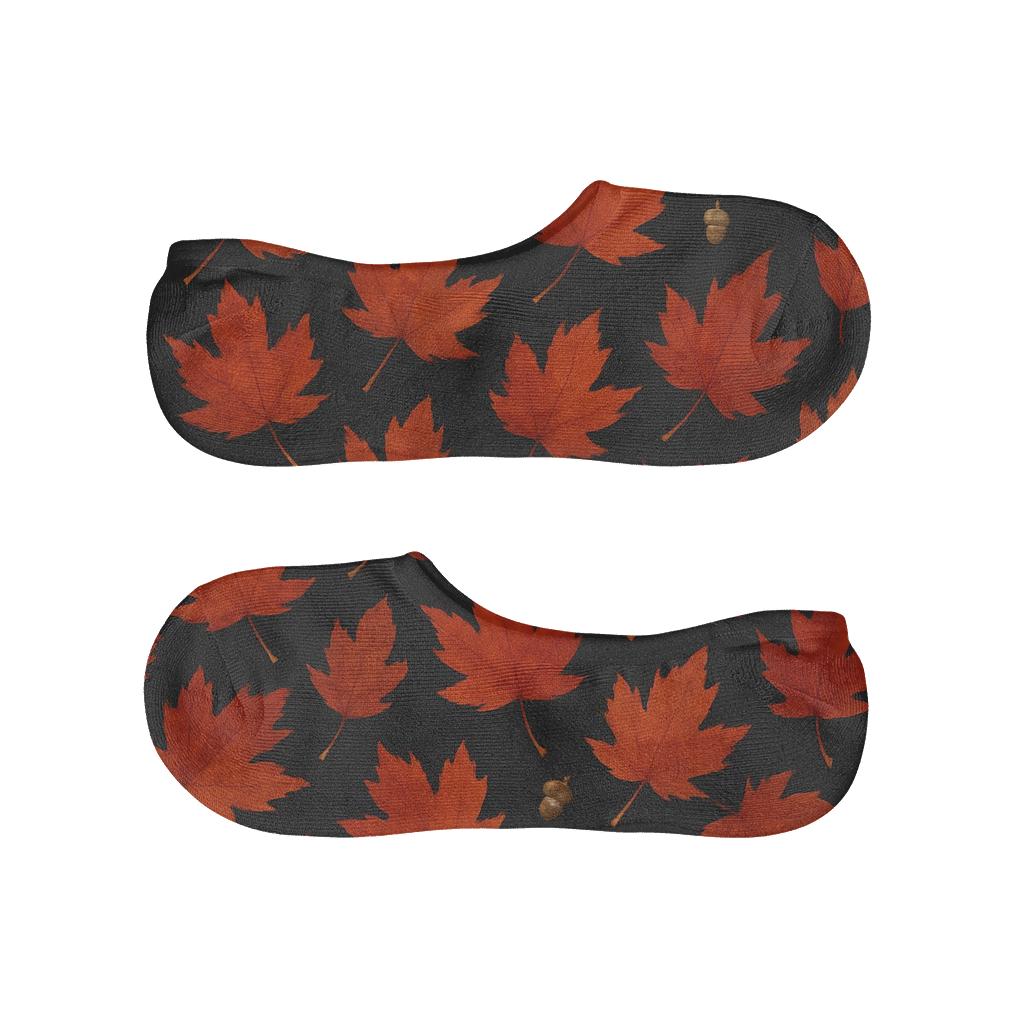 Copper Leaf Cascade Grid On Midnight Field anti-slip no-show socks