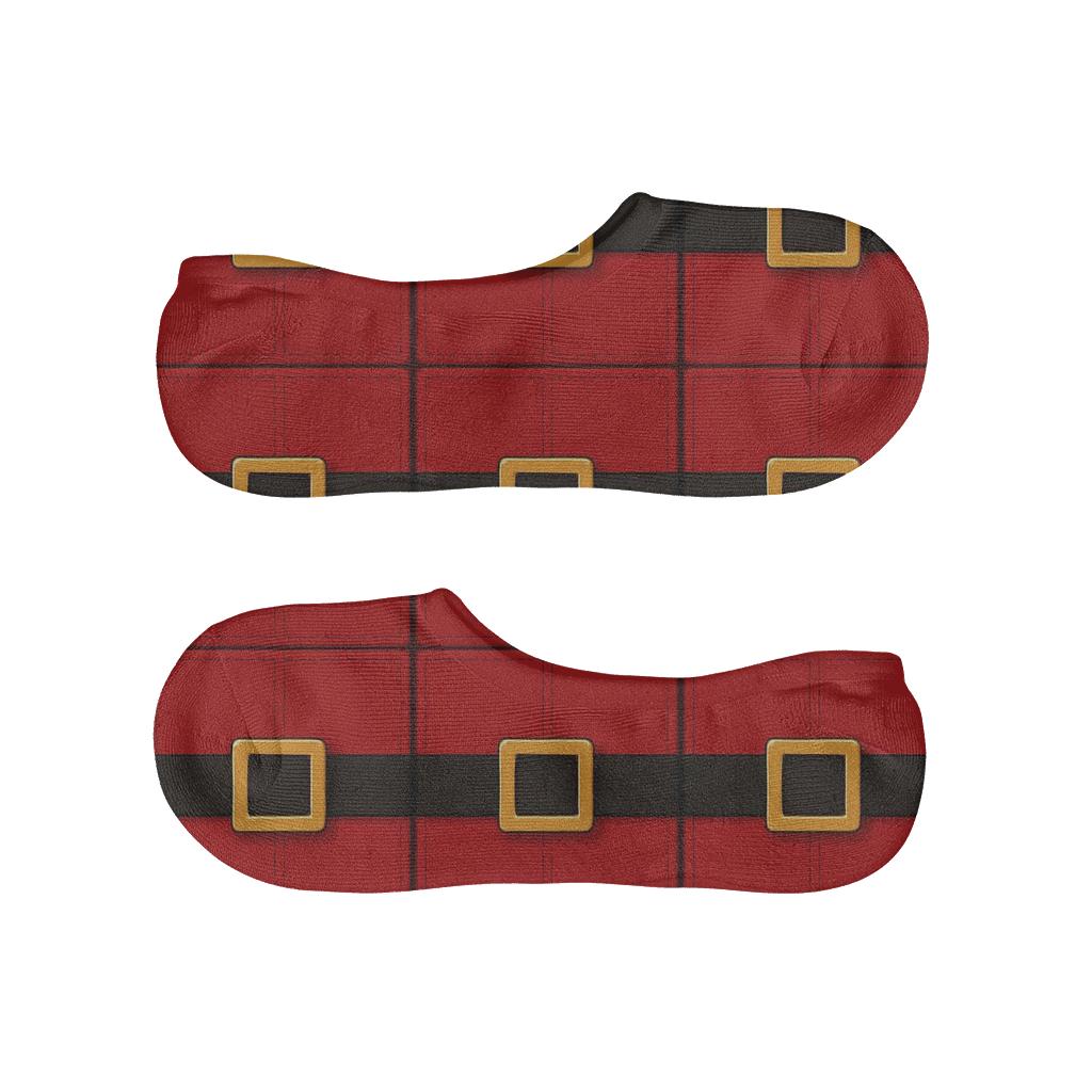 Santa Belt Grid On Deep Red Field anti-slip no-show socks