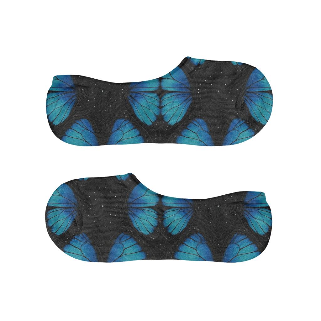Iridescent Blue Morpho Wing Lattice On Midnight soft cotton no-show socks