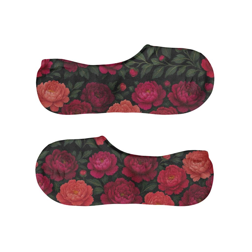 Blackground Peony Collage Bands designer print no-show socks