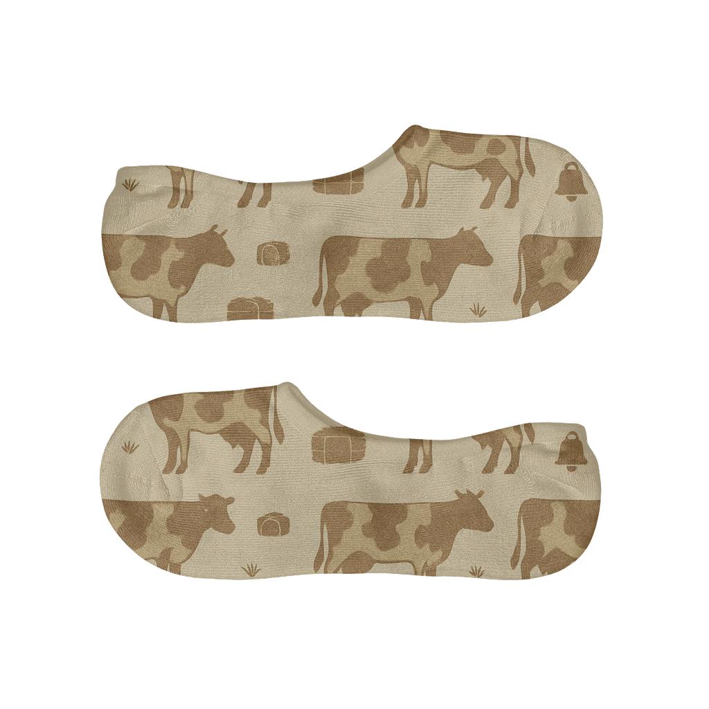 Sepia Pasture Cow Silhouette Repeat anti-slip no-show socks
