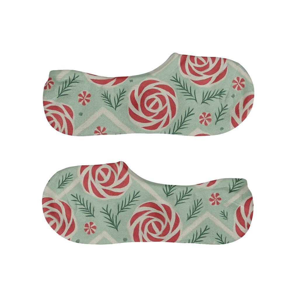 Candy Cane Rose Chevron On Frosted Mint low cut no-show socks