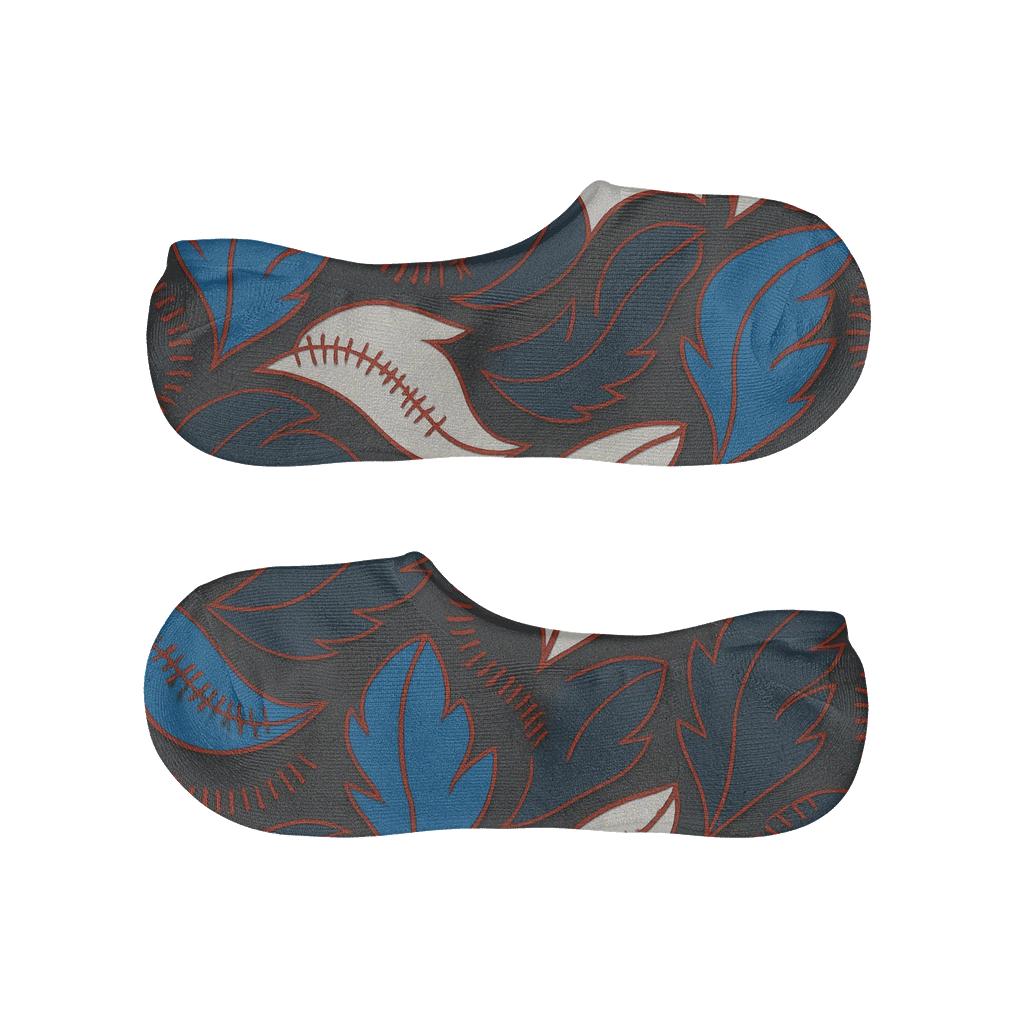 Feather-Seam Fusion Blue-Jays Tessellation designer print no-show socks