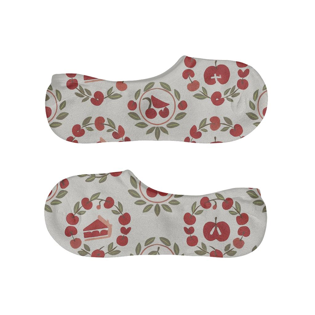 Cherry Dessert Medallion Wreath Repeat On White anti-slip no-show socks