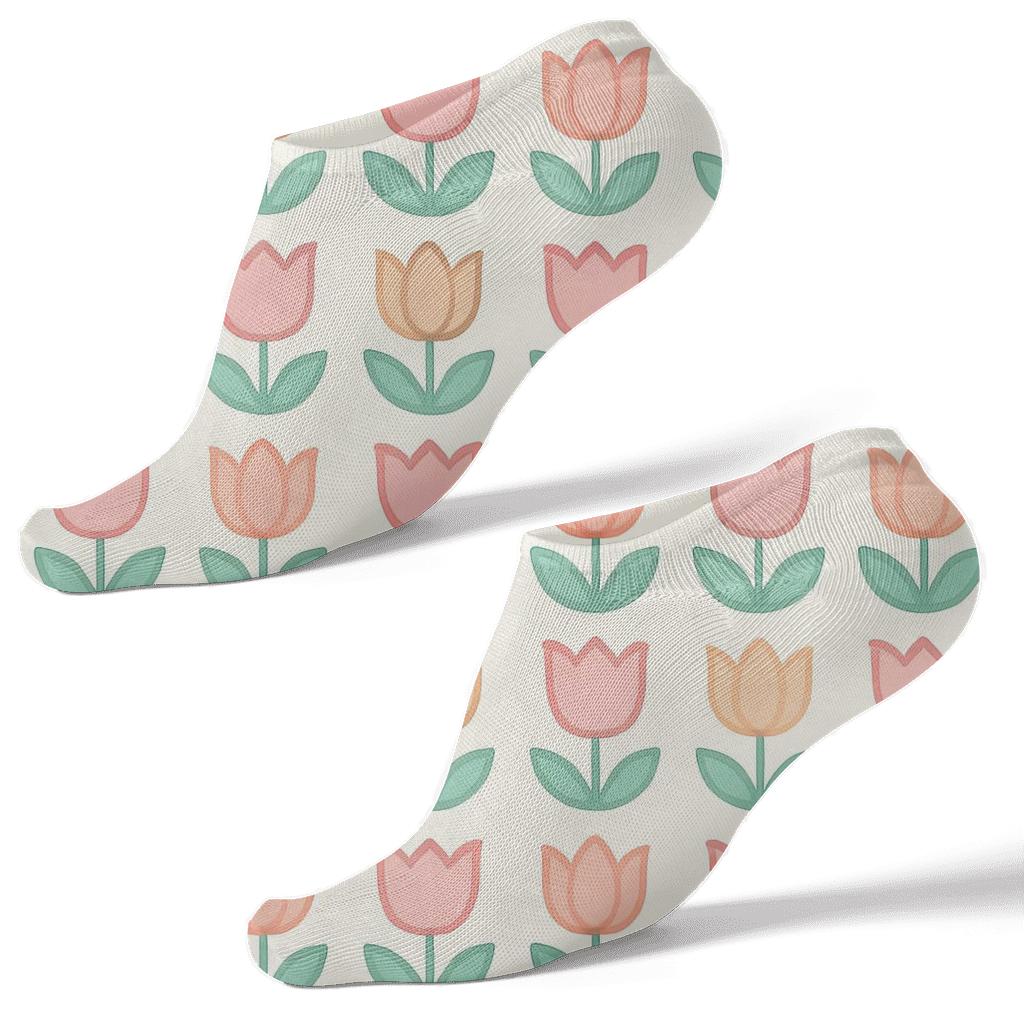 Pastel Tulip Grid On Soft Cream stylish athletic ankle socks