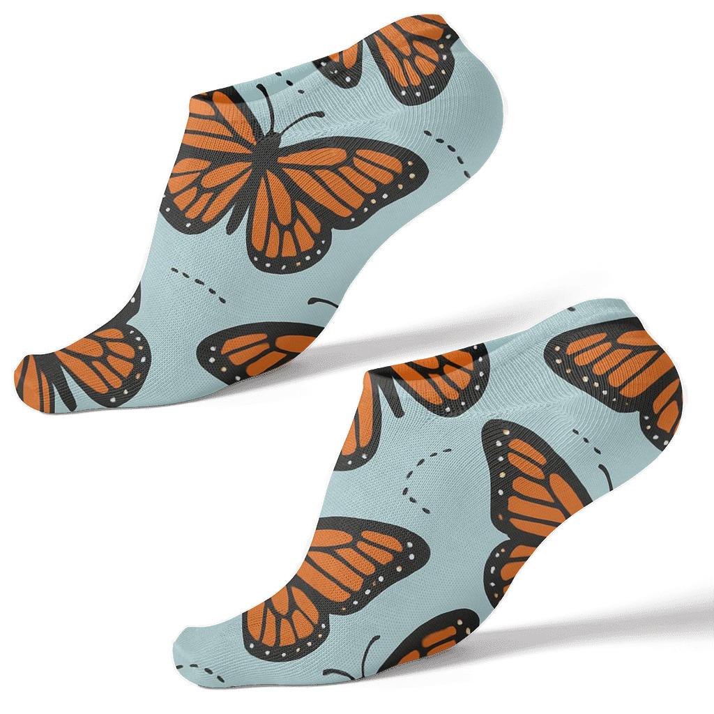 Monarch Migration Chevron On Soft Sky personalized ankle socks