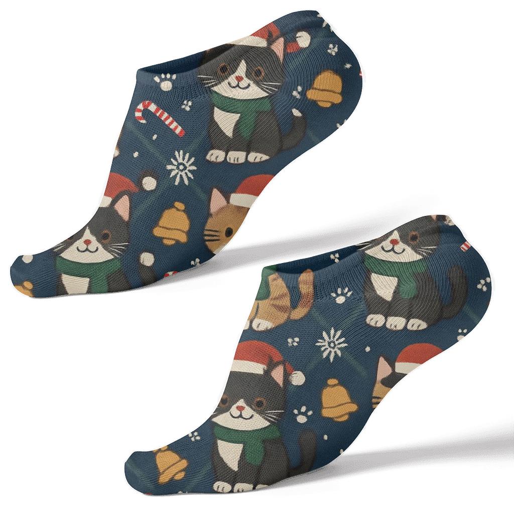 Christmas Caroling Cats In Snowflake Lattice designer print ankle socks