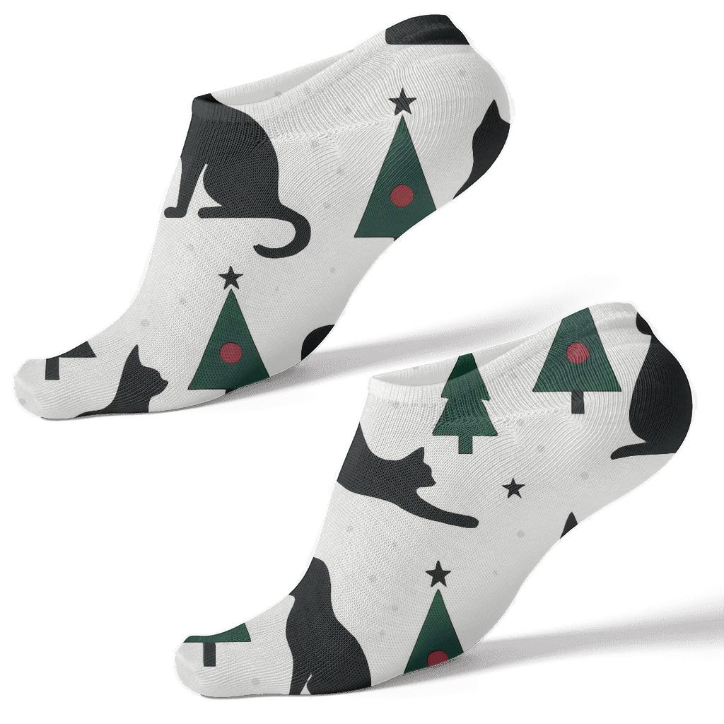Minimalist Christmas Cat Silhouette Forest trendy patterned ankle socks