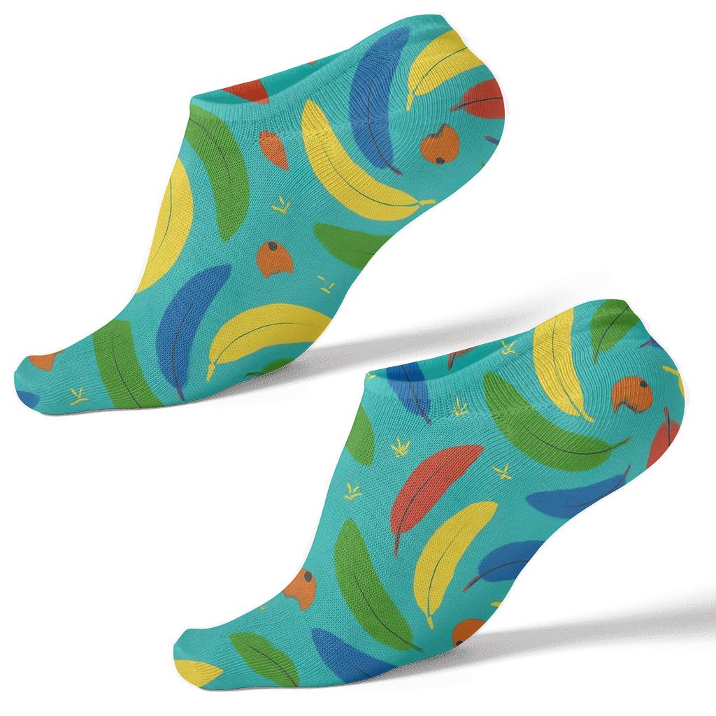 Parrot Wing Spiral Scatter On Tropical Turquoise personalized ankle socks