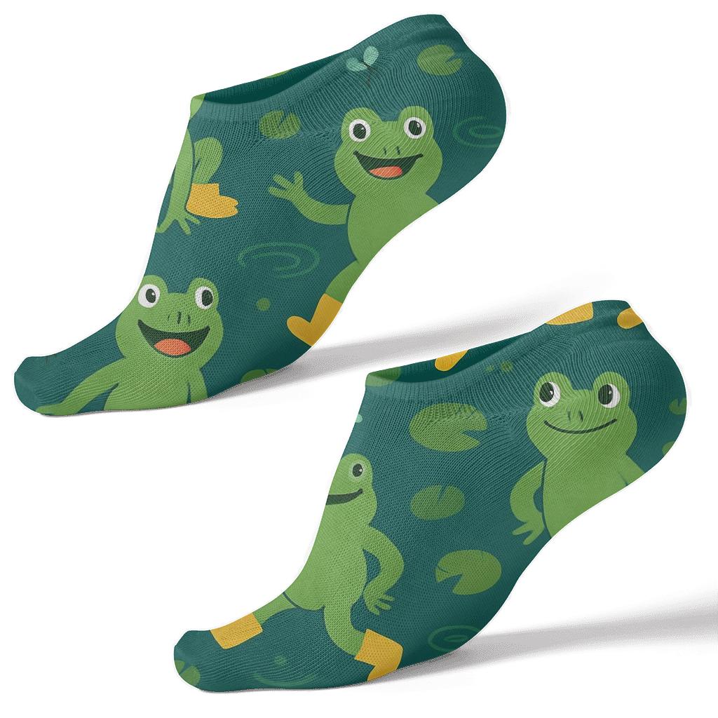 Pond Party Frogs In Wellies Scatter soft everyday ankle socks