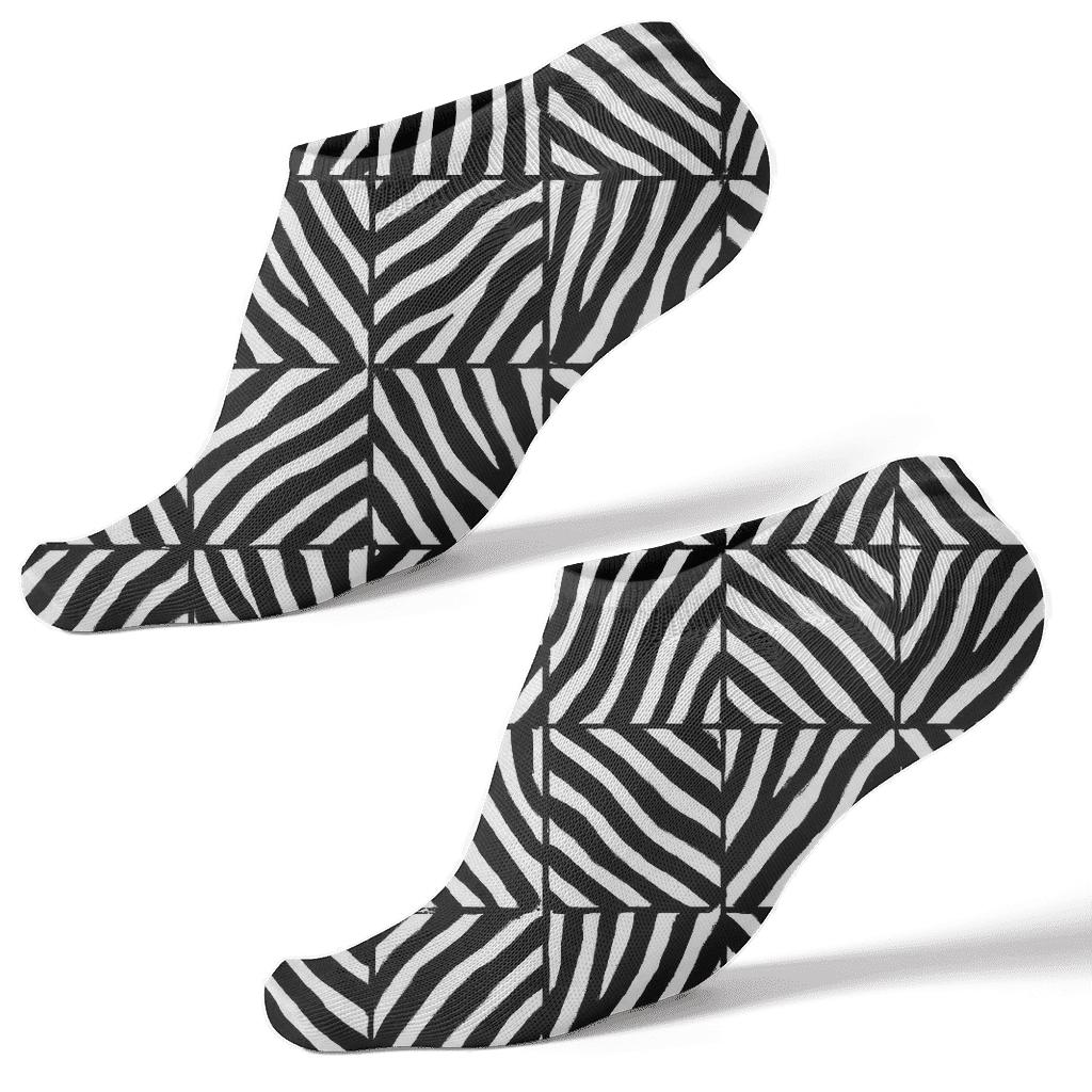 Monochrome Zebra Stripe Mosaic Field custom ankle socks