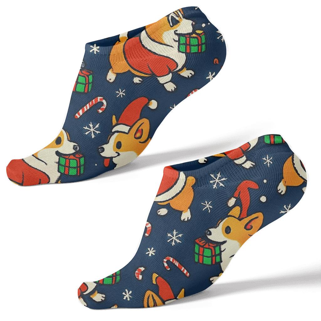 Santa Corgi Gift Wrap Parade unique graphic ankle socks