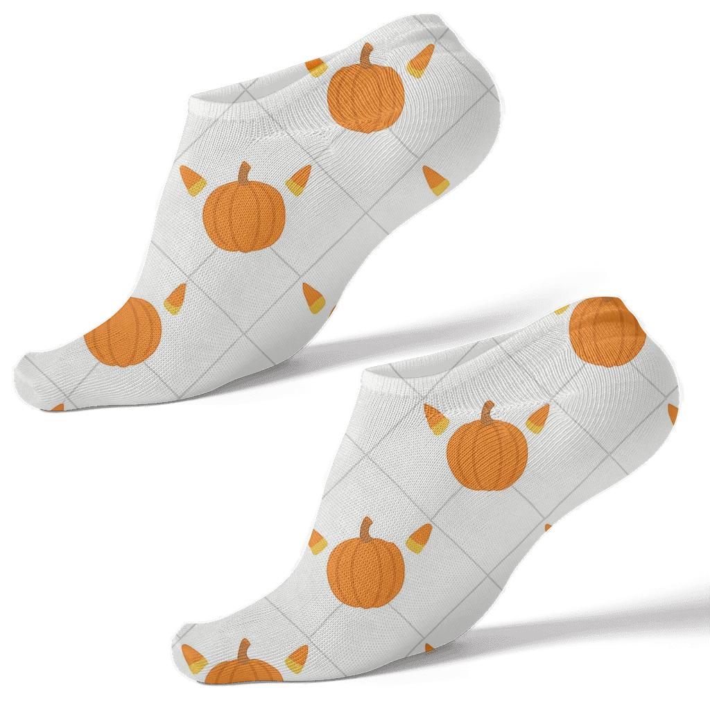 Candy Corn And Pumpkin Diagonal Lattice On White Background stylish athletic ankle socks