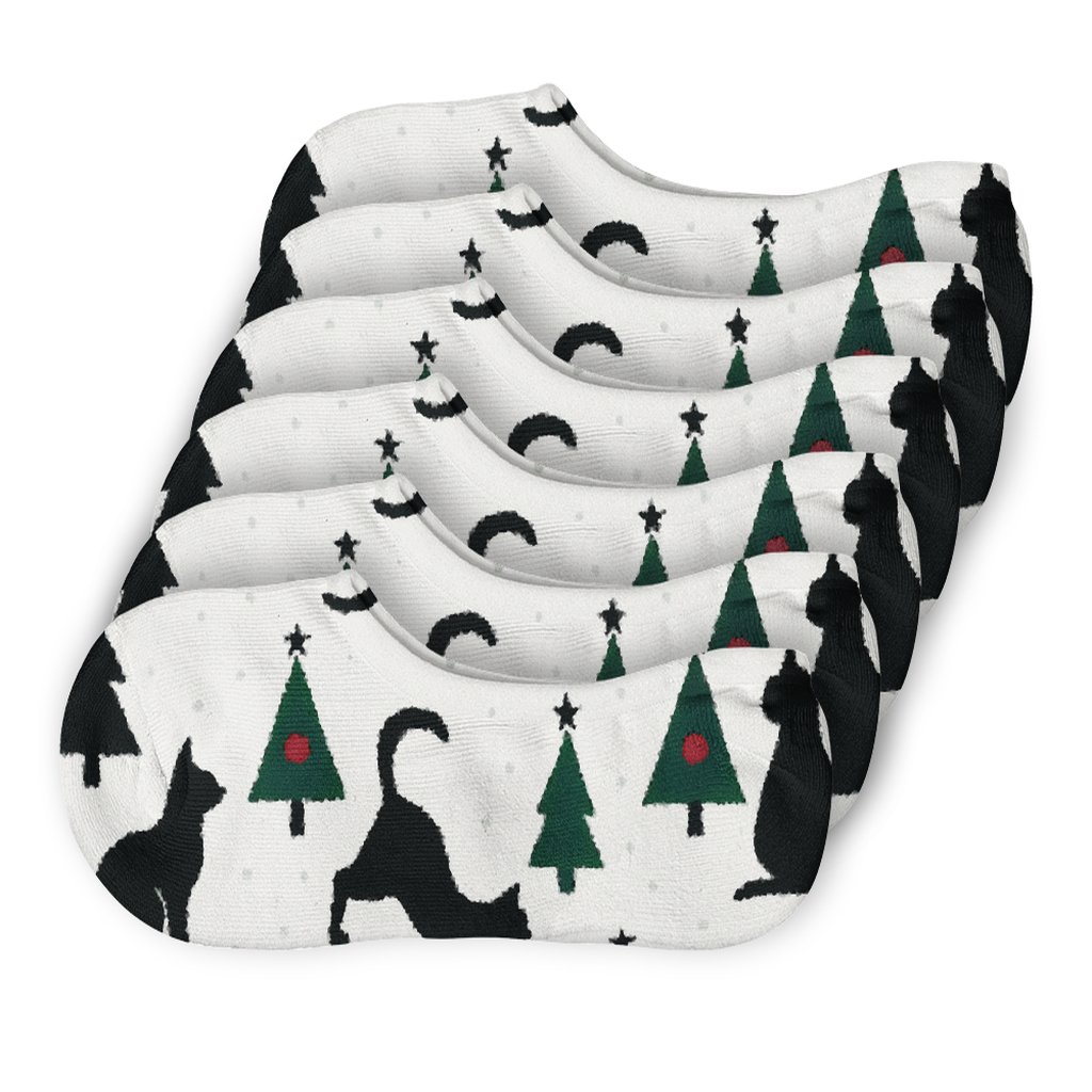 Minimalist Christmas Cat Silhouette Forest anti-slip no-show socks