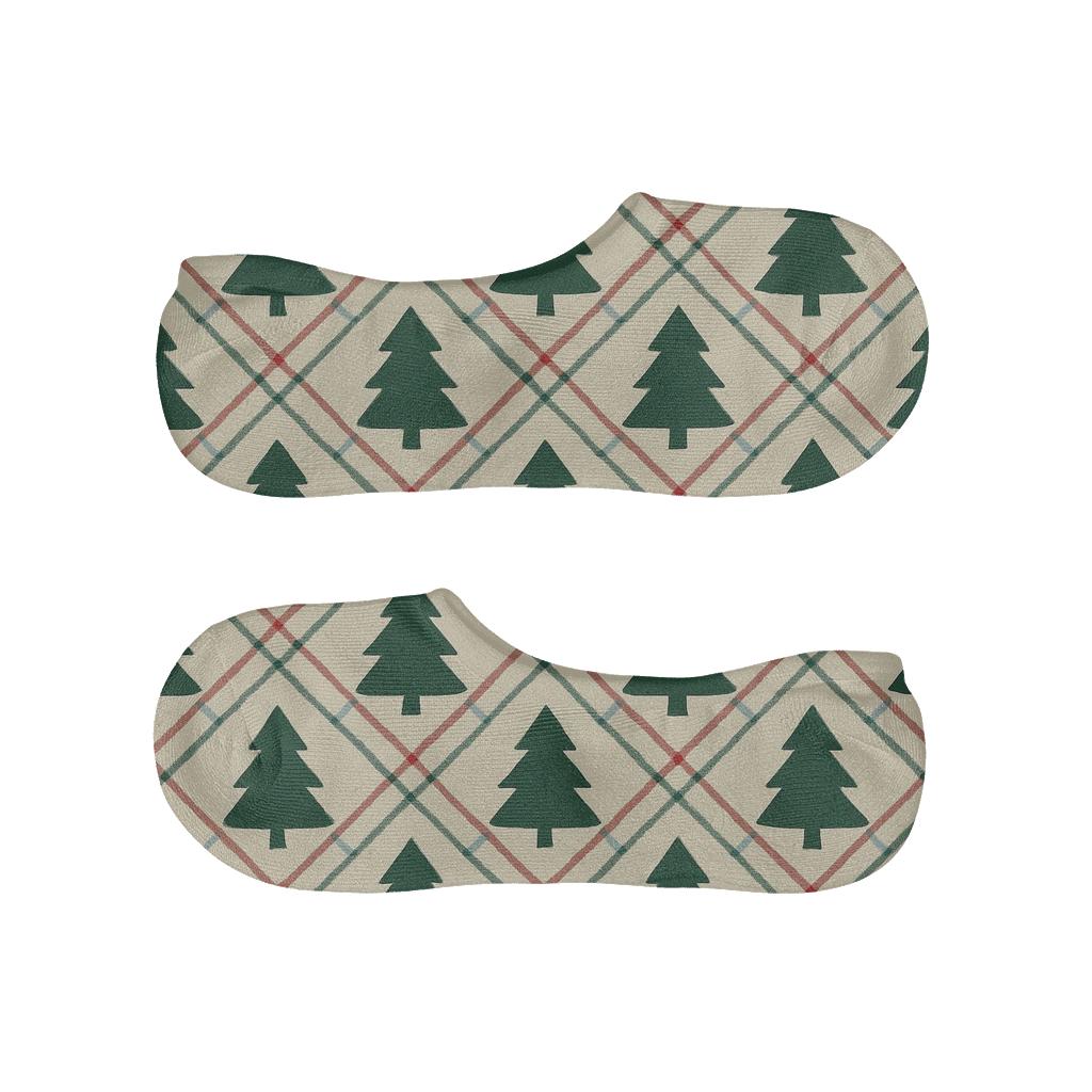 Plaid Overlay Xmas Tree Silhouettes soft cotton no-show socks