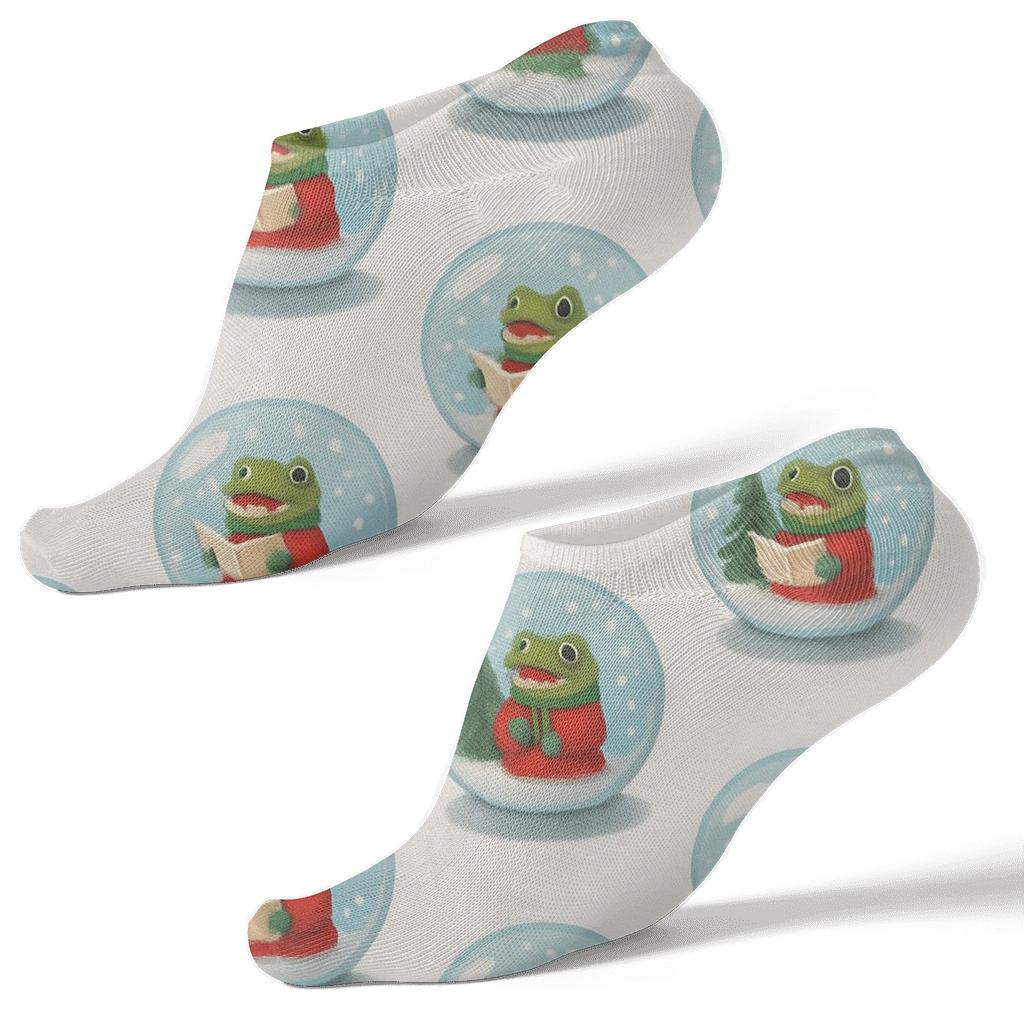 Frog Caroler Snow Globe Dots premium sports ankle socks