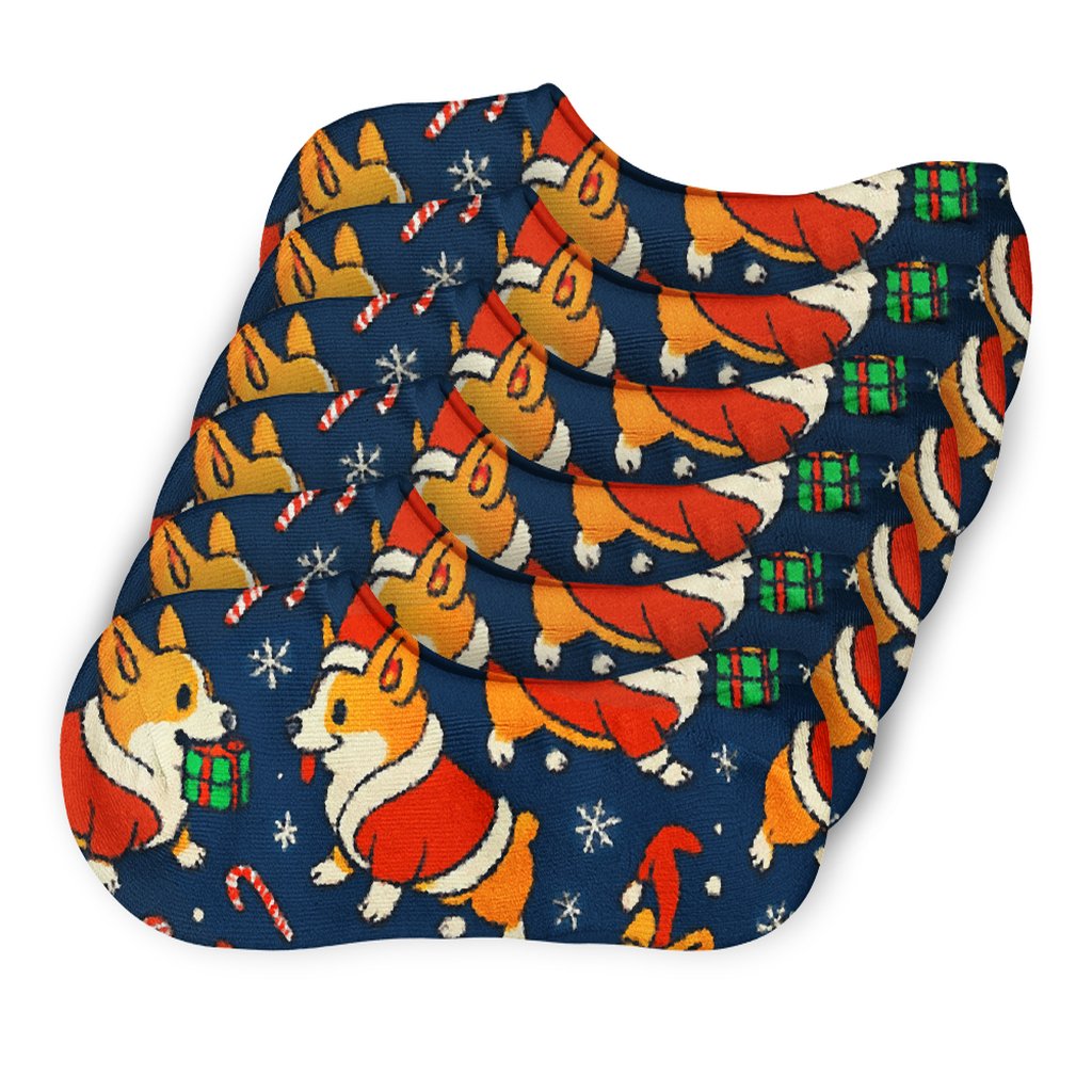 Santa Corgi Gift Wrap Parade unique hidden socks