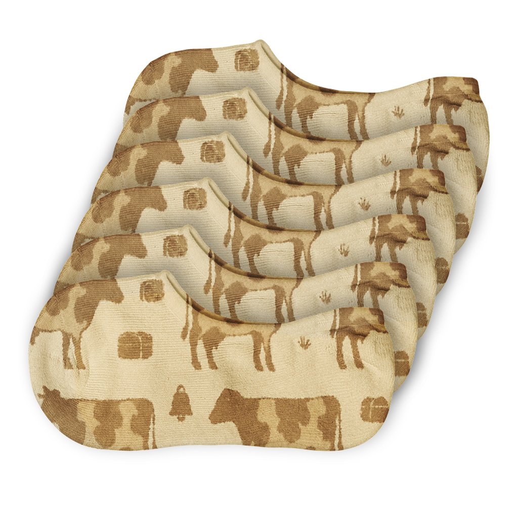 Sepia Pasture Cow Silhouette Repeat low cut no-show socks