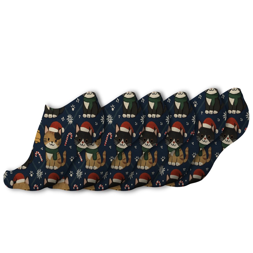 Christmas Caroling Cats In Snowflake Lattice trendy patterned ankle socks