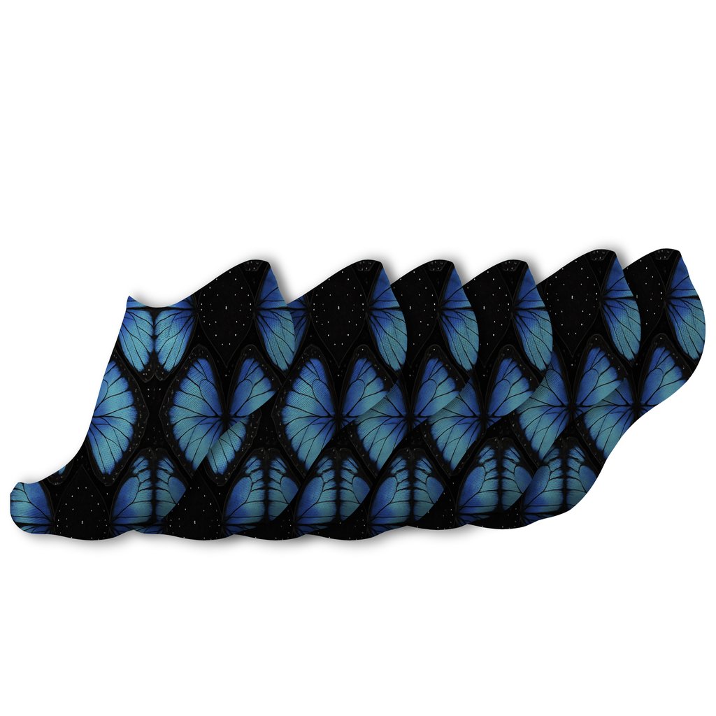 Iridescent Blue Morpho Wing Lattice On Midnight designer print ankle socks