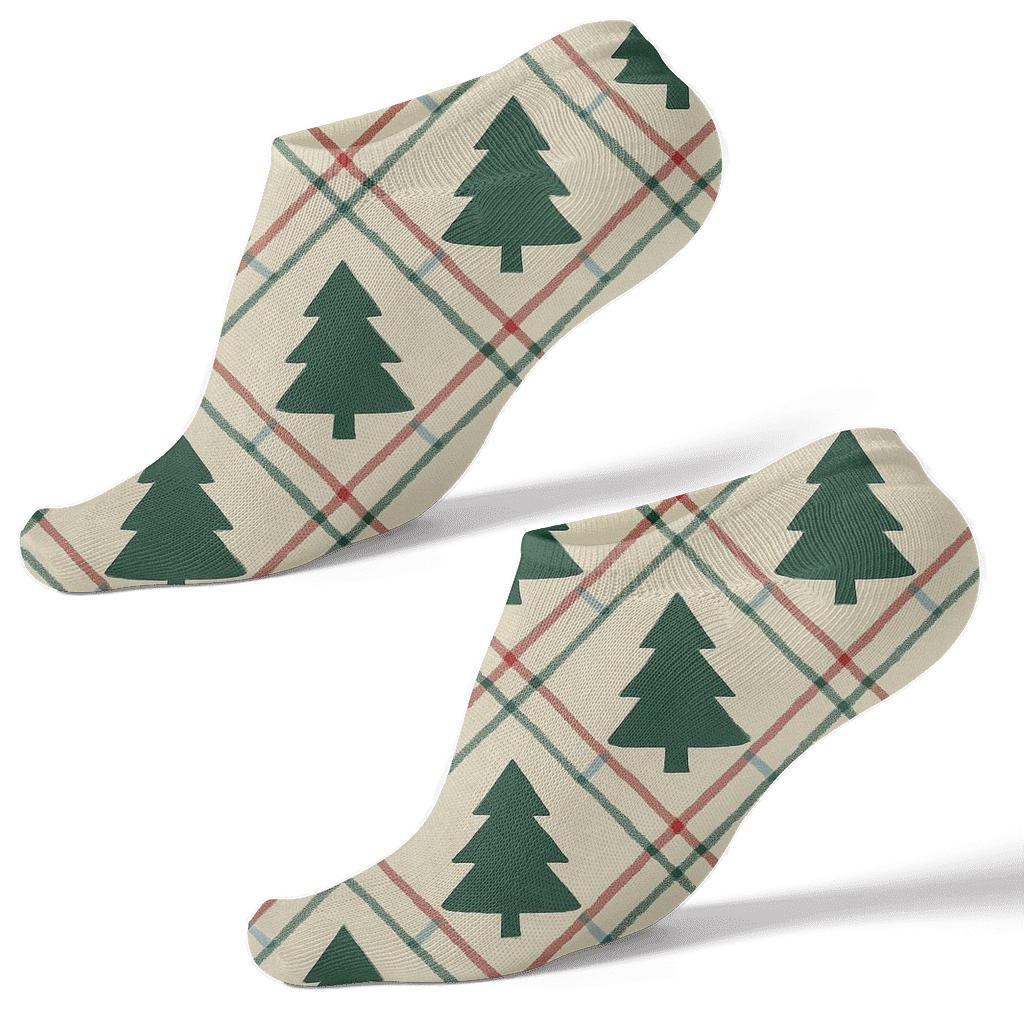 Plaid Overlay Xmas Tree Silhouettes comfortable cotton ankle socks