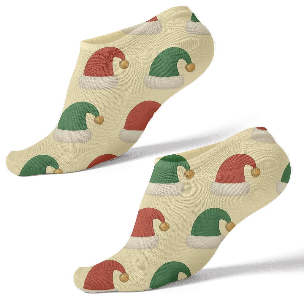 Playful Elf Hat Xmas Polka unique graphic ankle socks