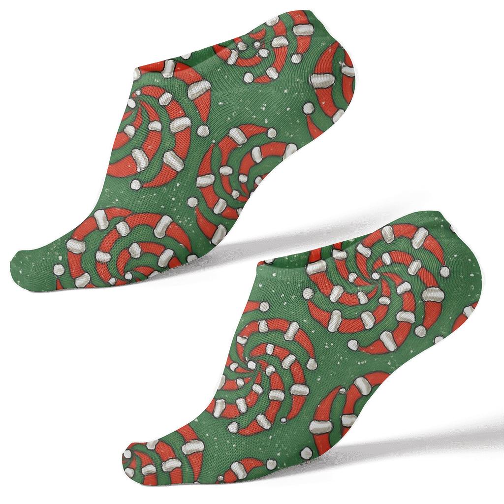 Santa Hat Holiday Swirl On Green trendy patterned ankle socks