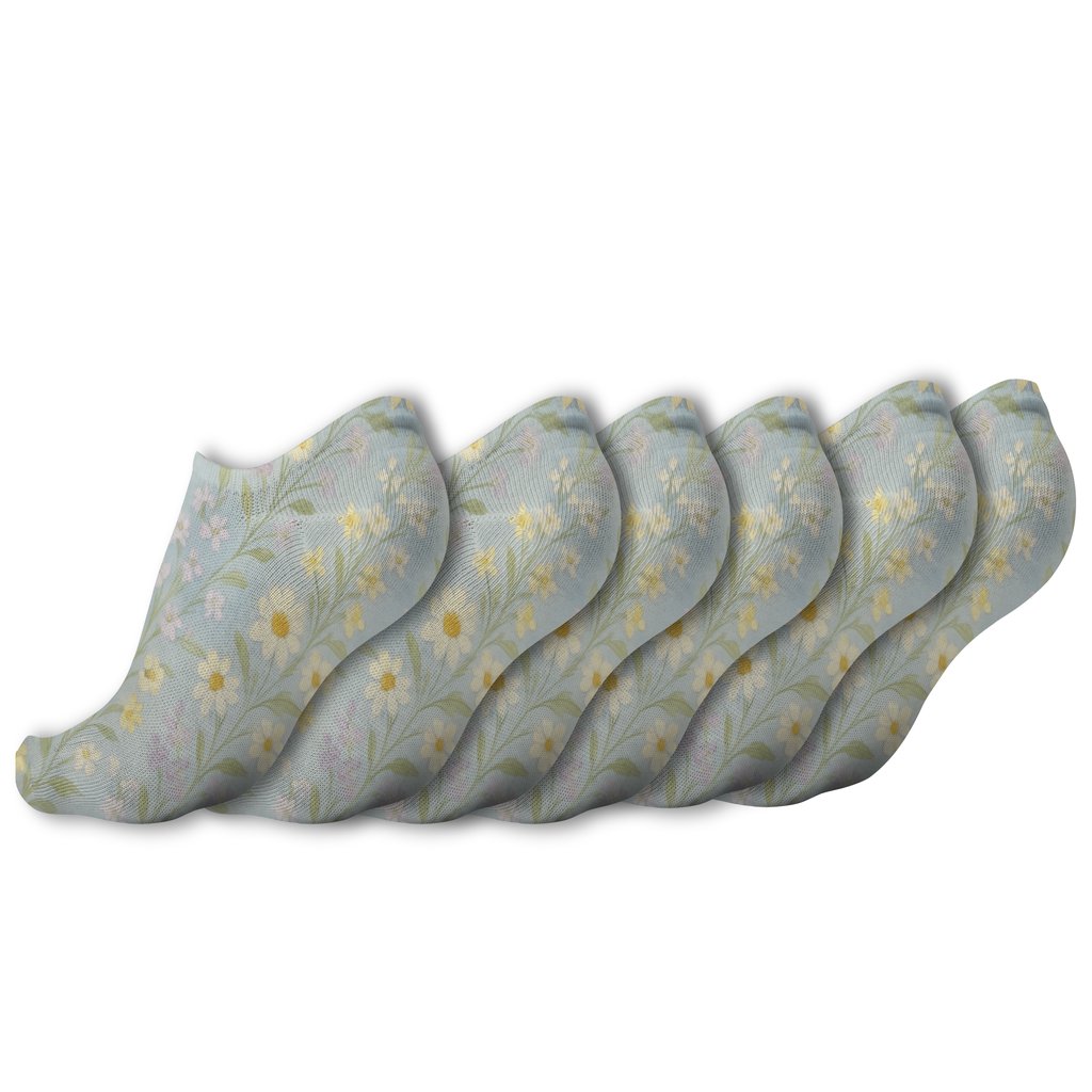 Wildflower Meadow Wave On Sky Blue custom ankle socks