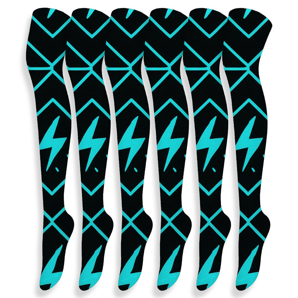 Neon Bolt Circuit Lattice soft everyday over-the-knee socks
