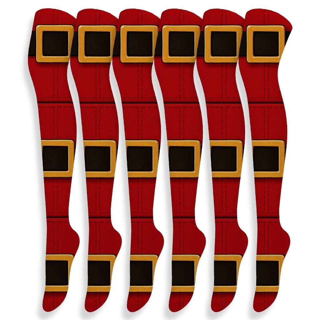 Santa Belt Grid On Deep Red Field custom over-the-knee socks