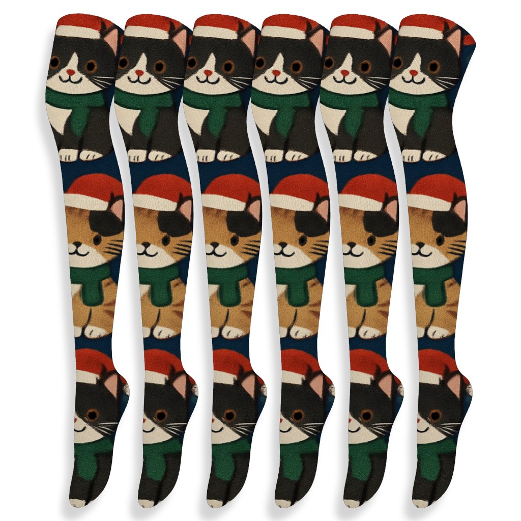 Christmas Caroling Cats In Snowflake Lattice trendy patterned over-the-knee socks