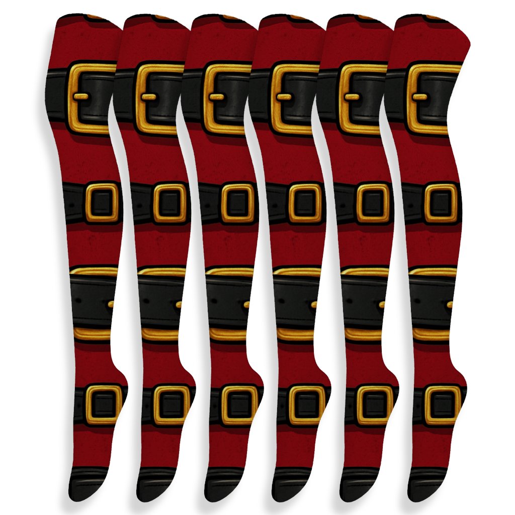 Santa Belt Parade On Deep Red Field custom over-the-knee socks