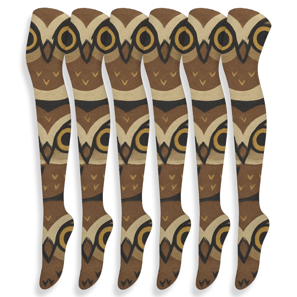 Owl Moon Ring Tessellation On Charcoal Field soft everyday over-the-knee socks