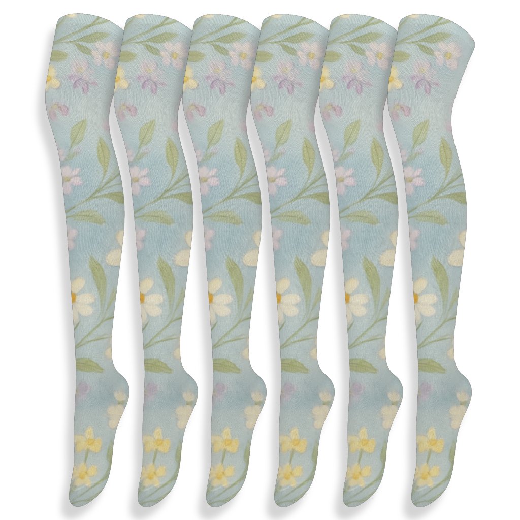 Wildflower Meadow Wave On Sky Blue custom over-the-knee socks
