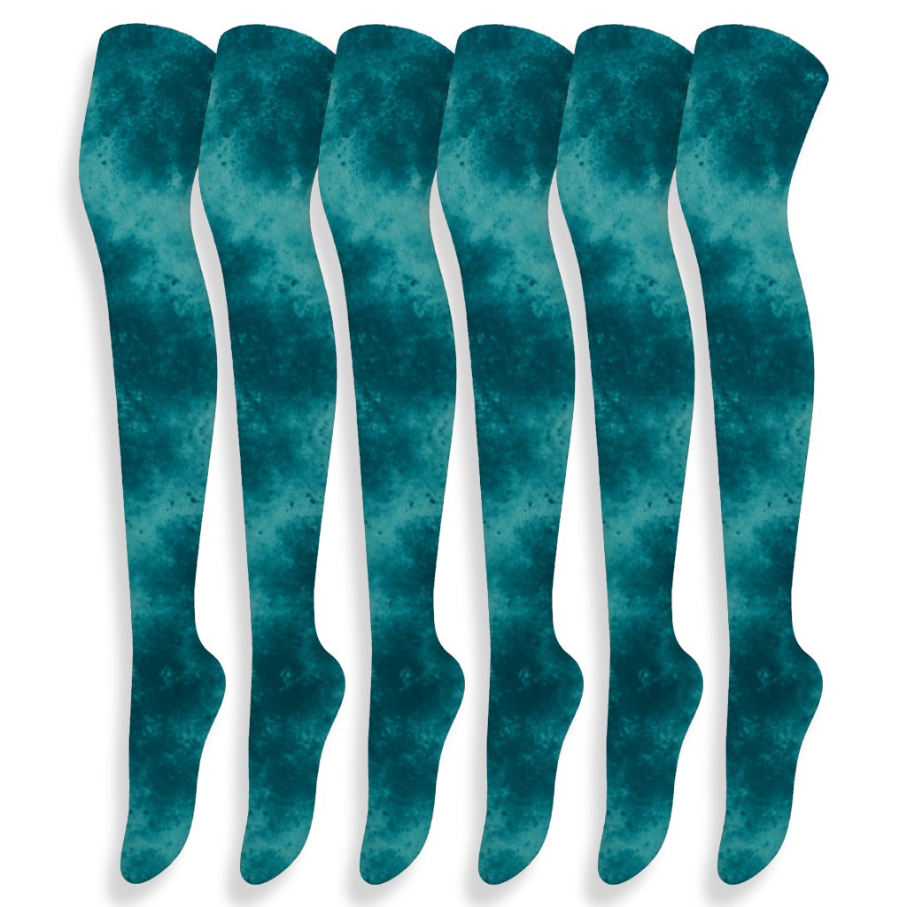 Teal Ice Dye Speckle Nebula Field soft everyday over-the-knee socks